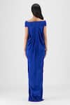 Shop Amit Aggarwal Blue Crepe, Viscose Cowl Neck, Off-shoulder Pleated Dress at Aza Fashions Shop_Amit Aggarwal_Blue Crepe, Viscose Cowl Neck, Off-shoulder Pleated Dress _at_Aza_Fashions