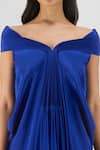 Amit Aggarwal Blue Crepe, Viscose Cowl Neck, Off-shoulder Pleated Dress Online at Aza Fashions Amit Aggarwal_Blue Crepe, Viscose Cowl Neck, Off-shoulder Pleated Dress _Online_at_Aza_Fashions