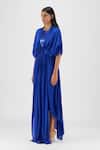 Amit Aggarwal Blue Crepe, Viscose Round Neck Pleated Layered Dress Online at Aza Fashions Amit Aggarwal_Blue Crepe, Viscose Round Neck Pleated Layered Dress _Online_at_Aza_Fashions