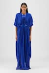 Buy Amit Aggarwal Blue Crepe, Viscose Round Neck Pleated Layered Dress at Aza Fashions Buy_Amit Aggarwal_Blue Crepe, Viscose Round Neck Pleated Layered Dress _at_Aza_Fashions