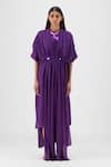 Buy_Amit Aggarwal_Purple Crepe, Viscose V-neck Pleated Layered Dress _at_Aza_Fashions