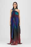 Buy_Amit Aggarwal_Multi Color Organza, Polyester Halter Neck Metallic Watercolor Fluid Dress _at_Aza_Fashions