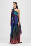 Amit Aggarwal_Multi Color Organza, Polyester Halter Neck Metallic Watercolor Fluid Dress _Online_at_Aza_Fashions