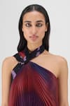 Amit Aggarwal Red Organza, Polyester Halter Neck Metallic Watercolor Fluid Dress Online at Aza Fashions Amit Aggarwal_Red Organza, Polyester Halter Neck Metallic Watercolor Fluid Dress _Online_at_Aza_Fashions