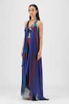 Amit Aggarwal_Multi Color Chiffon, Polyester Halter Neck, Pleated Watercolor Fluid Dress _Online_at_Aza_Fashions