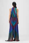 Shop_Amit Aggarwal_Multi Color Chiffon, Polyester Halter Neck, Pleated Watercolor Fluid Dress _at_Aza_Fashions