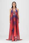 Buy Amit Aggarwal Red Chiffon Halter Neck, Pleated Watercolor Fluid Dress at Aza Fashions Buy_Amit Aggarwal_Red Chiffon Halter Neck, Pleated Watercolor Fluid Dress _at_Aza_Fashions