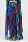 Amit Aggarwal_Multi Color Chiffon Boat Neck Metallic Watercolor Cape And Skirt Set _Online_at_Aza_Fashions