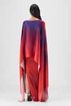 Shop_Amit Aggarwal_Red Chiffon, Polyester Boat Neck Metallic Watercolor Cape And Skirt Set _at_Aza_Fashions
