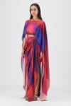 Buy_Amit Aggarwal_Red Chiffon, Polyester Boat Neck Metallic Watercolor Cape And Skirt Set _Online_at_Aza_Fashions