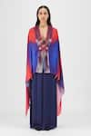 Buy_Amit Aggarwal_Red V-neck Metallic Watercolor Structured Cape _at_Aza_Fashions