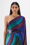 Amit Aggarwal Multi Color Chiffon, Polyester One Shoulder Metallic Watercolor Dress Online at Aza Fashions Amit Aggarwal_Multi Color Chiffon, Polyester One Shoulder Metallic Watercolor Dress _Online_at_Aza_Fashions