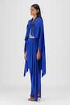 Amit Aggarwal_Blue Crepe, Viscose Open Neck Metallic Structured Cape And Skirt Set _Online_at_Aza_Fashions