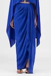 Buy_Amit Aggarwal_Blue Crepe, Viscose Open Neck Metallic Structured Cape And Skirt Set _Online_at_Aza_Fashions