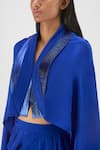 Shop_Amit Aggarwal_Blue Crepe, Viscose Open Neck Metallic Structured Cape And Skirt Set _Online_at_Aza_Fashions