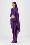 Amit Aggarwal_Purple Crepe, Viscose V-neck Metallic Structured Cape And Skirt Set _Online_at_Aza_Fashions