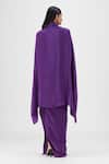 Shop_Amit Aggarwal_Purple Crepe, Viscose V-neck Metallic Structured Cape And Skirt Set _at_Aza_Fashions