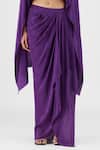 Buy_Amit Aggarwal_Purple Crepe, Viscose V-neck Metallic Structured Cape And Skirt Set _Online_at_Aza_Fashions