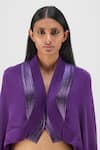 Shop_Amit Aggarwal_Purple Crepe, Viscose V-neck Metallic Structured Cape And Skirt Set _Online_at_Aza_Fashions