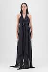 Buy Amit Aggarwal Black Chiffon Halter Neck, Metallic Layered Dress at Aza Fashions Buy_Amit Aggarwal_Black Chiffon Halter Neck, Metallic Layered Dress _at_Aza_Fashions