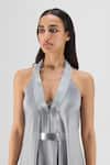 Amit Aggarwal Silver Chiffon, Polyester Halter Neck, Metallic Layered Dress Online at Aza Fashions Amit Aggarwal_Silver Chiffon, Polyester Halter Neck, Metallic Layered Dress _Online_at_Aza_Fashions