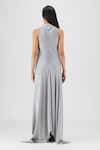 Shop Amit Aggarwal Silver Chiffon, Polyester Halter Neck, Metallic Layered Dress at Aza Fashions Shop_Amit Aggarwal_Silver Chiffon, Polyester Halter Neck, Metallic Layered Dress _at_Aza_Fashions