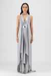 Buy Amit Aggarwal Silver Chiffon, Polyester Halter Neck, Metallic Layered Dress at Aza Fashions Buy_Amit Aggarwal_Silver Chiffon, Polyester Halter Neck, Metallic Layered Dress _at_Aza_Fashions