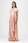 Amit Aggarwal Rose Gold Chiffon, Polyester Metallic Thread Collared Panelled Dress Online at Aza Fashions Amit Aggarwal_Rose Gold Chiffon, Polyester Metallic Thread Collared Panelled Dress _Online_at_Aza_Fashions