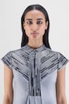 Buy Amit Aggarwal Gray Chiffon, Polyester Metallic Thread Mandarin Collar Panelled Dress Online at Aza Fashions Buy_Amit Aggarwal_Gray Chiffon, Polyester Metallic Thread Mandarin Collar Panelled Dress _Online_at_Aza_Fashions