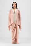 Buy_Amit Aggarwal_Rose Gold Chiffon, Polyester V-neck, Open Metallic Structured Cape And Skirt Set _at_Aza_Fashions