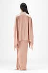 Shop_Amit Aggarwal_Rose Gold Chiffon, Polyester V-neck, Open Metallic Structured Cape And Skirt Set _at_Aza_Fashions