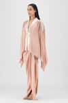Buy_Amit Aggarwal_Rose Gold Chiffon, Polyester V-neck, Open Metallic Structured Cape And Skirt Set _Online_at_Aza_Fashions
