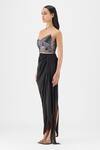 Amit Aggarwal Black Chiffon, Polyester Handwoven Metallic Bustier And Draped Skirt Set Online at Aza Fashions Amit Aggarwal_Black Chiffon, Polyester Handwoven Metallic Bustier And Draped Skirt Set _Online_at_Aza_Fashions