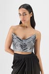 Shop Amit Aggarwal Black Chiffon, Polyester Handwoven Metallic Bustier And Draped Skirt Set Online at Aza Fashions Shop_Amit Aggarwal_Black Chiffon, Polyester Handwoven Metallic Bustier And Draped Skirt Set _Online_at_Aza_Fashions