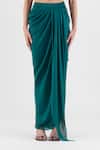 Amit Aggarwal Green Chiffon Sweetheart Neck Handwoven Metallic Bustier And Draped Skirt Set Online at Aza Fashions Amit Aggarwal_Green Chiffon Sweetheart Neck Handwoven Metallic Bustier And Draped Skirt Set _Online_at_Aza_Fashions