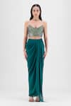 Buy Amit Aggarwal Green Chiffon Sweetheart Neck Handwoven Metallic Bustier And Draped Skirt Set at Aza Fashions Buy_Amit Aggarwal_Green Chiffon Sweetheart Neck Handwoven Metallic Bustier And Draped Skirt Set _at_Aza_Fashions