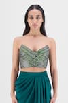 Shop Amit Aggarwal Green Chiffon Sweetheart Neck Handwoven Metallic Bustier And Draped Skirt Set Online at Aza Fashions Shop_Amit Aggarwal_Green Chiffon Sweetheart Neck Handwoven Metallic Bustier And Draped Skirt Set _Online_at_Aza_Fashions