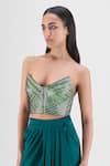 Amit Aggarwal Green Chiffon Sweetheart Neck Handwoven Metallic Bustier And Draped Skirt Set at Aza Fashions Amit Aggarwal_Green Chiffon Sweetheart Neck Handwoven Metallic Bustier And Draped Skirt Set _at_Aza_Fashions