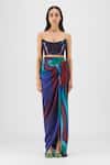Buy Amit Aggarwal Green Chiffon Sweetheart Neck Metallic Watercolor Bustier With Skirt at Aza Fashions Buy_Amit Aggarwal_Green Chiffon Sweetheart Neck Metallic Watercolor Bustier With Skirt _at_Aza_Fashions