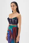Shop Amit Aggarwal Green Chiffon Sweetheart Neck Metallic Watercolor Bustier With Skirt Online at Aza Fashions Shop_Amit Aggarwal_Green Chiffon Sweetheart Neck Metallic Watercolor Bustier With Skirt _Online_at_Aza_Fashions