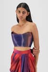 Shop Amit Aggarwal Red Chiffon Bandeau Neck Metallic Watercolor Bustier With Skirt Online at Aza Fashions Shop_Amit Aggarwal_Red Chiffon Bandeau Neck Metallic Watercolor Bustier With Skirt _Online_at_Aza_Fashions