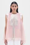 Buy Amit Aggarwal Pink Organza, Polyester Metallic Thread Round Neck Structured Top at Aza Fashions Buy_Amit Aggarwal_Pink Organza, Polyester Metallic Thread Round Neck Structured Top _at_Aza_Fashions