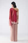 Shop Amit Aggarwal Blush Chiffon One Shoulder Corded Fish Fin Cape And Pant Set at Aza Fashions Shop_Amit Aggarwal_Blush Chiffon One Shoulder Corded Fish Fin Cape And Pant Set _at_Aza_Fashions