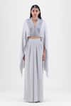 Buy Amit Aggarwal Gray Chiffon V-neck Metallic Structured Cape And Pant Set at Aza Fashions Buy_Amit Aggarwal_Gray Chiffon V-neck Metallic Structured Cape And Pant Set _at_Aza_Fashions