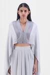 Shop Amit Aggarwal Gray Chiffon V-neck Metallic Structured Cape And Pant Set Online at Aza Fashions Shop_Amit Aggarwal_Gray Chiffon V-neck Metallic Structured Cape And Pant Set _Online_at_Aza_Fashions