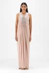 Buy Amit Aggarwal Beige Chiffon, Polyester V-neck Pleated Fluid Dress at Aza Fashions Buy_Amit Aggarwal_Beige Chiffon, Polyester V-neck Pleated Fluid Dress _at_Aza_Fashions