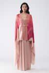 Buy_Amit Aggarwal_Blush Chiffon V-neck Fish Fin Cape And Pant Set _at_Aza_Fashions