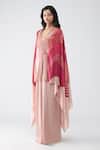 Amit Aggarwal_Blush Chiffon V-neck Fish Fin Cape And Pant Set _Online_at_Aza_Fashions