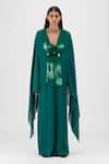 Buy_Amit Aggarwal_Emerald Green V-neck Metallic Structured Cape _at_Aza_Fashions