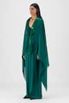 Amit Aggarwal_Emerald Green V-neck Metallic Structured Cape _Online_at_Aza_Fashions